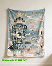 Hermes Whimsical Castle & Pegasus Flannel Throw Blanket IMG_5300